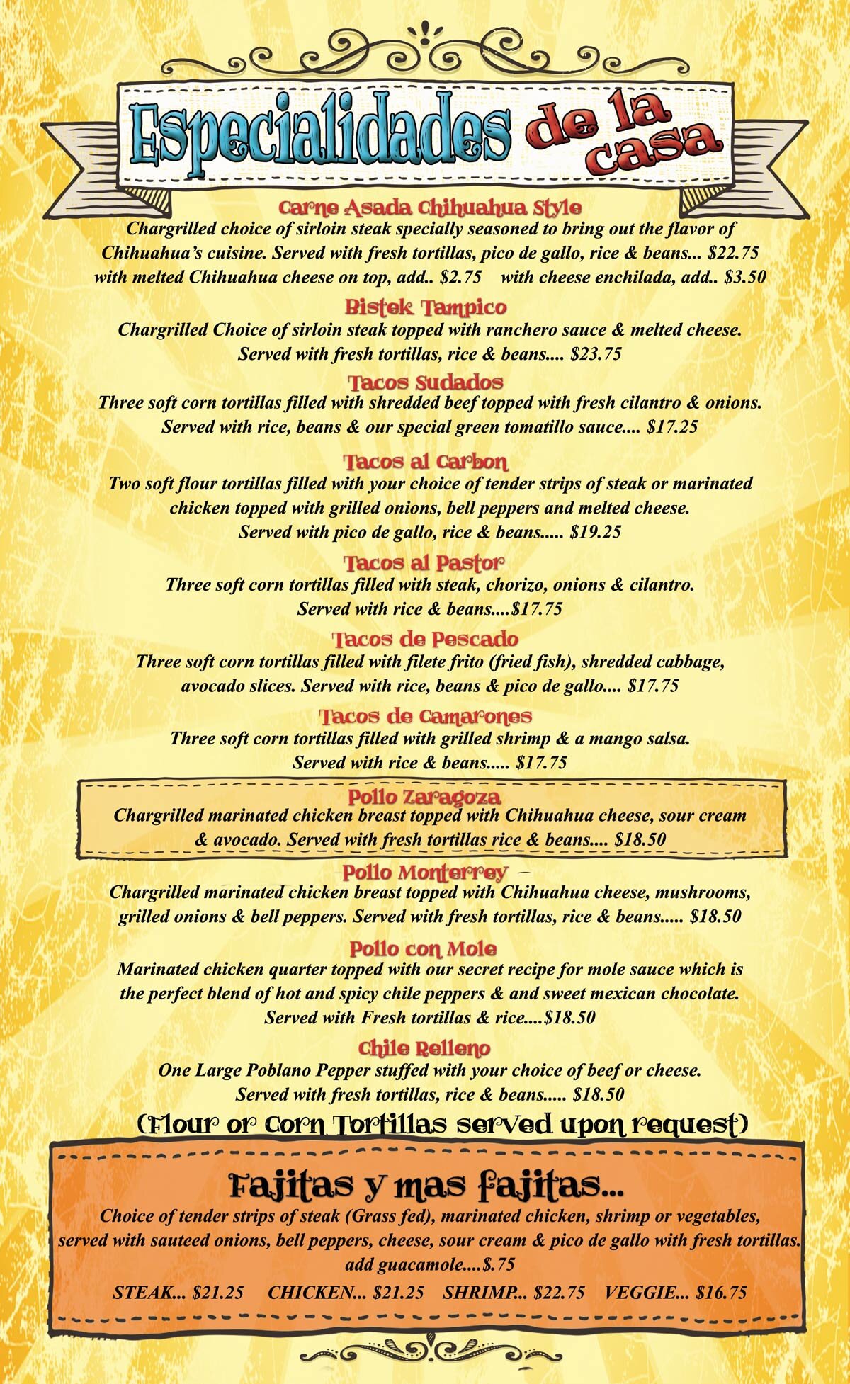 Mi Pueblo Specialty Menu